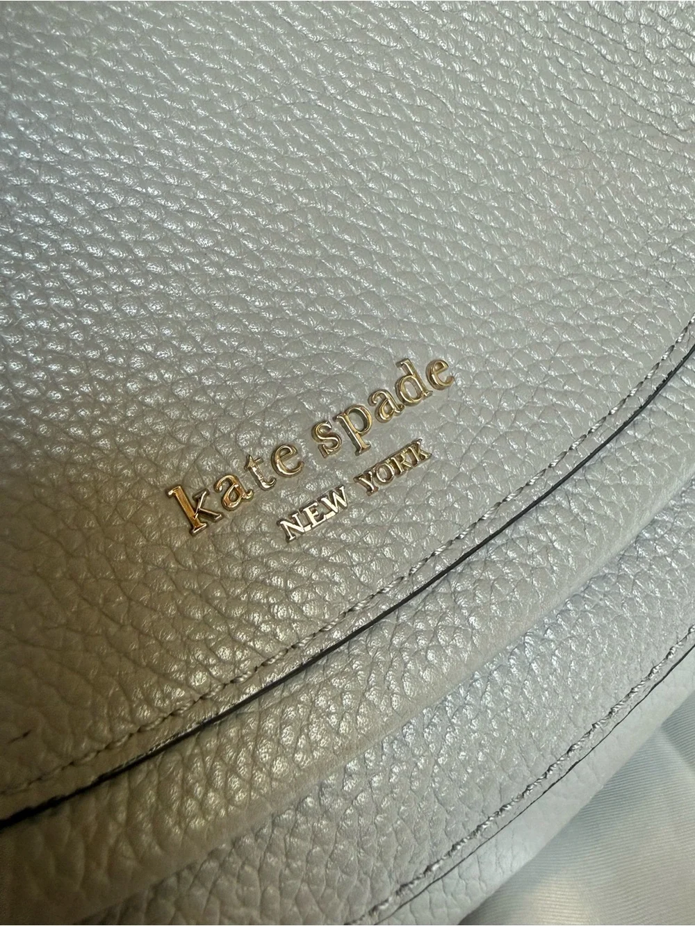 Kate Spade Gray Pebbled Leather Saddle Crossbody Bag Gold Hardware